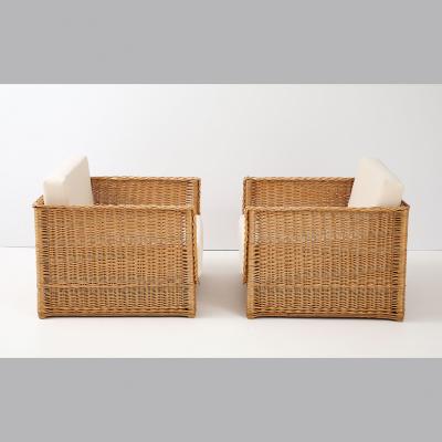 Pair of Vivai Del Sud Style Wicker Armchairs