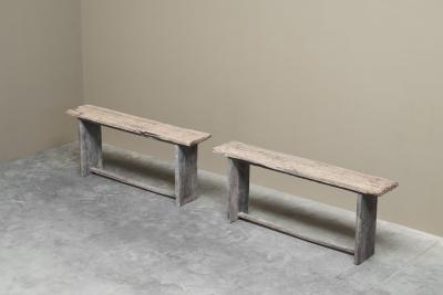 Pair of Wabi Sabi Style Console Tables in Reclaimed Antique Wood