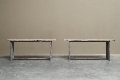 Pair of Wabi Sabi Style Console Tables in Reclaimed Antique Wood