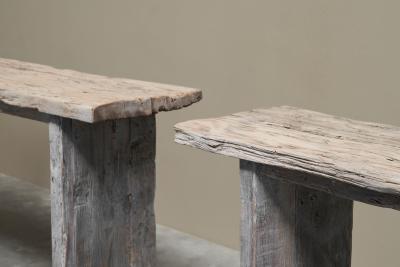 Pair of Wabi Sabi Style Console Tables in Reclaimed Antique Wood