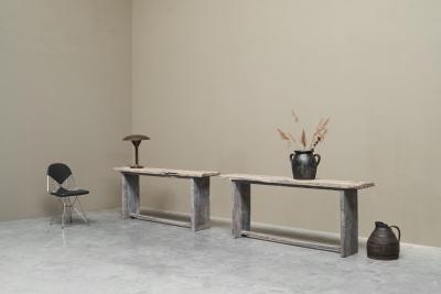 Pair of Wabi Sabi Style Console Tables in Reclaimed Antique Wood
