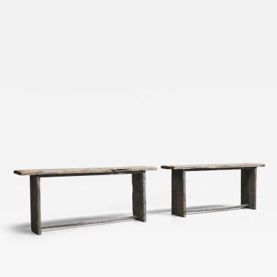 Pair of Wabi Sabi Style Console Tables in Reclaimed Antique Wood