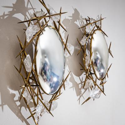 Pair of Wall Mirrors with Quartz Crystals by F ssinger Wolff Munich 2007