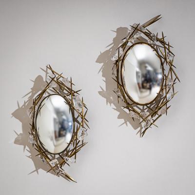 Pair of Wall Mirrors with Quartz Crystals by F ssinger Wolff Munich 2007