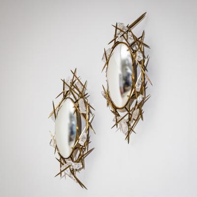Pair of Wall Mirrors with Quartz Crystals by F ssinger Wolff Munich 2007
