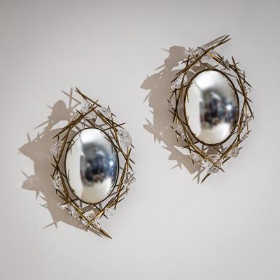 Pair of Wall Mirrors with Quartz Crystals by F ssinger Wolff Munich 2007