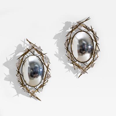 Pair of Wall Mirrors with Quartz Crystals by F ssinger Wolff Munich 2007