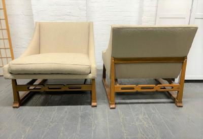Pair of Walnut Sculptural Lounge Chairs in Boucle Fabric