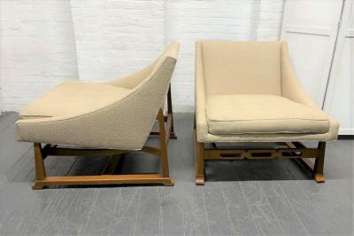 Pair of Walnut Sculptural Lounge Chairs in Boucle Fabric