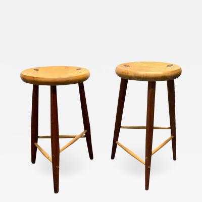 Pair of Walnut and Maple Studio Stools