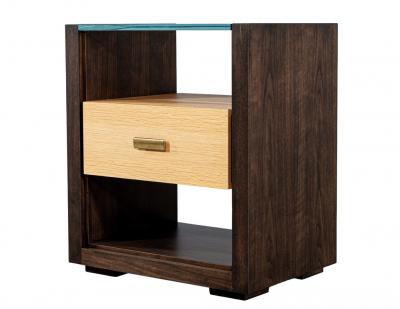 Pair of Walnut and Oak Large Glass Top Nightstand End Tables
