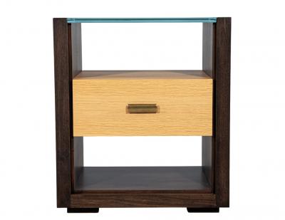Pair of Walnut and Oak Large Glass Top Nightstand End Tables