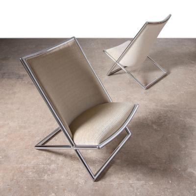 Pair of Ward Bennett Scissor Lounge Chairs in Chrome with Original Taupe Mohair