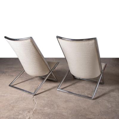 Pair of Ward Bennett Scissor Lounge Chairs in Chrome with Original Taupe Mohair