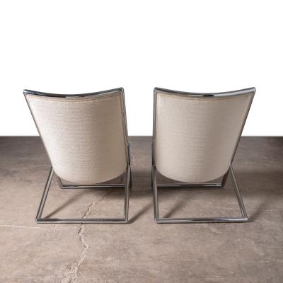 Pair of Ward Bennett Scissor Lounge Chairs in Chrome with Original Taupe Mohair