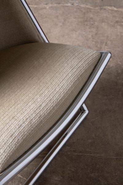 Pair of Ward Bennett Scissor Lounge Chairs in Chrome with Original Taupe Mohair