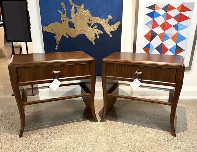 Pair of Water Fall Mozambique and Mahogany Nightstands