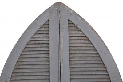 Pair of Weathered Gray Painted Arched Dome Louvered Doors 19th Century