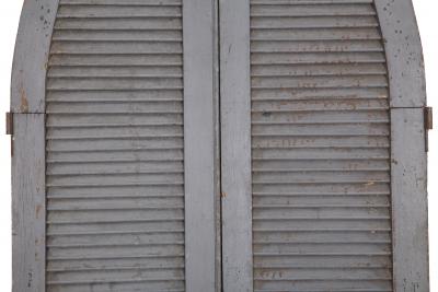 Pair of Weathered Gray Painted Arched Dome Louvered Doors 19th Century