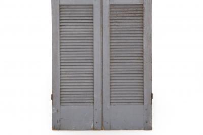 Pair of Weathered Gray Painted Arched Dome Louvered Doors 19th Century
