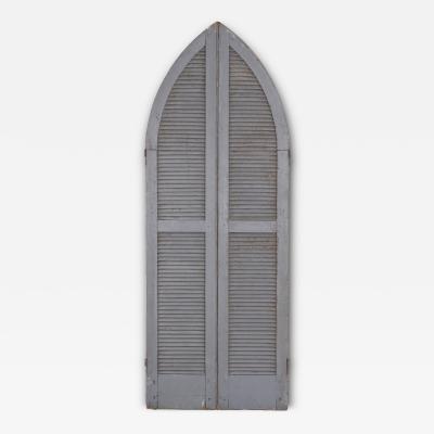 Pair of Weathered Gray Painted Arched Dome Louvered Doors 19th Century