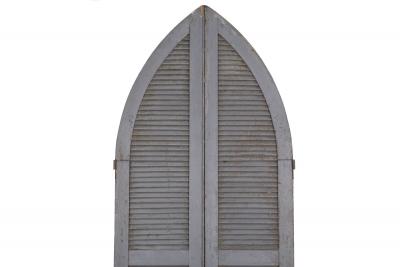 Pair of Weathered Gray Painted Arched Domed Louvered Doors 90 x 33