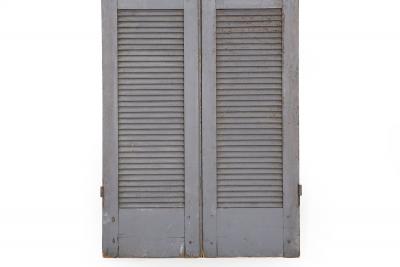 Pair of Weathered Gray Painted Arched Domed Louvered Doors 90 x 33