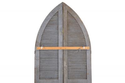 Pair of Weathered Gray Painted Arched Domed Louvered Doors 90 x 33