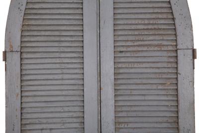 Pair of Weathered Gray Painted Arched Domed Louvered Doors 90 x 33