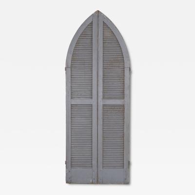 Pair of Weathered Gray Painted Arched Domed Louvered Doors 90 x 33