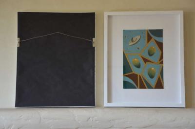Pair of Whimsical Surrealist Oil On Panel Paintings in Shadow Boxes