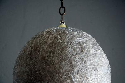Pair of White Glass Thread Globe Pendant Lights