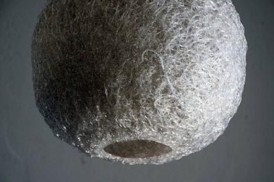 Pair of White Glass Thread Globe Pendant Lights