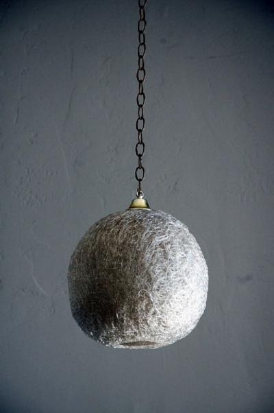 Pair of White Glass Thread Globe Pendant Lights