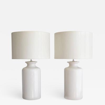 Pair of White Glazed Ceramic Jar Form Table Lamps