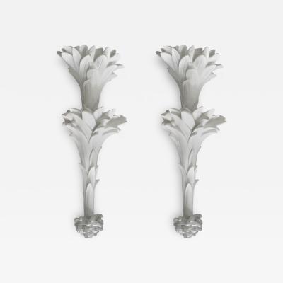 Pair of White Hand Carved Plaster Sconces in the Style of Dorothy Draper