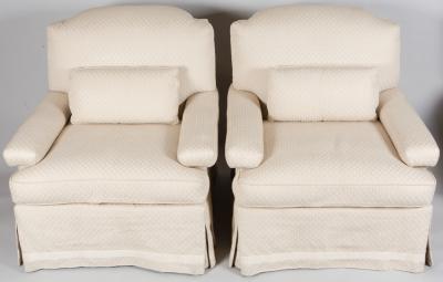 Pair of White Linen Club Chairs