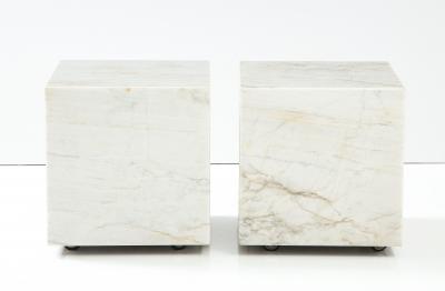 Pair of White Marble Cube Tables