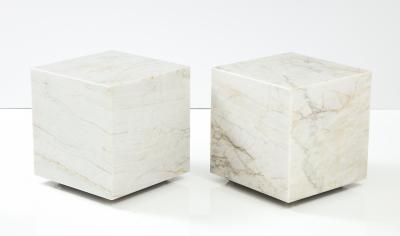 Pair of White Marble Cube Tables