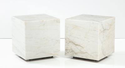 Pair of White Marble Cube Tables