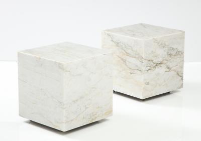 Pair of White Marble Cube Tables