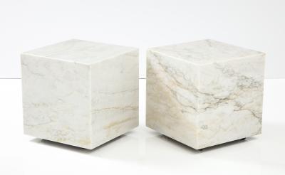 Pair of White Marble Cube Tables