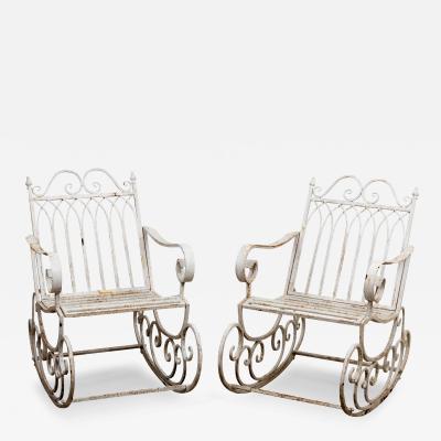 Pair of White Painted Garden Rocking Chairs