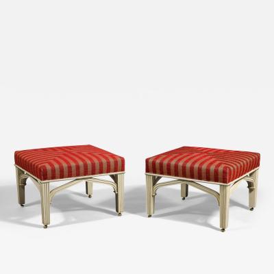 Pair of White Painted Ottomans in the Gothic Taste on Brass Castors