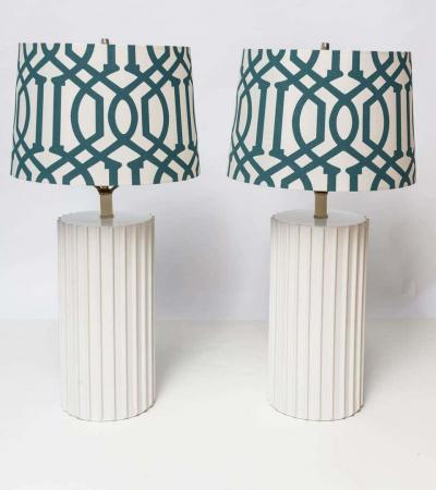 Pair of White Ridged Table Lamps
