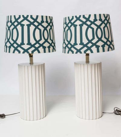 Pair of White Ridged Table Lamps