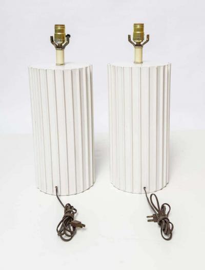 Pair of White Ridged Table Lamps
