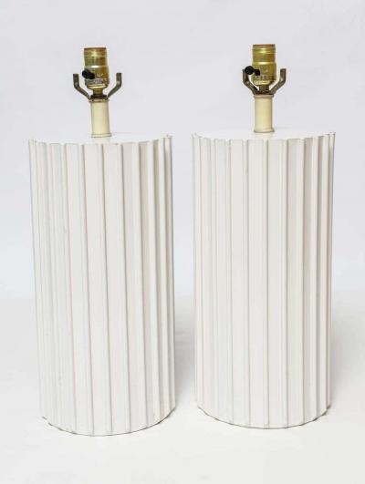 Pair of White Ridged Table Lamps