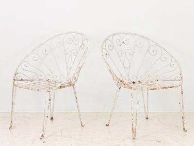 Pair of White Round Garden or Bistro Chairs 1970s