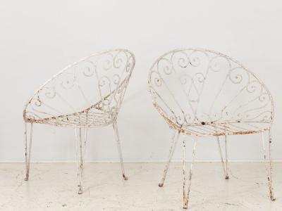 Pair of White Round Garden or Bistro Chairs 1970s
